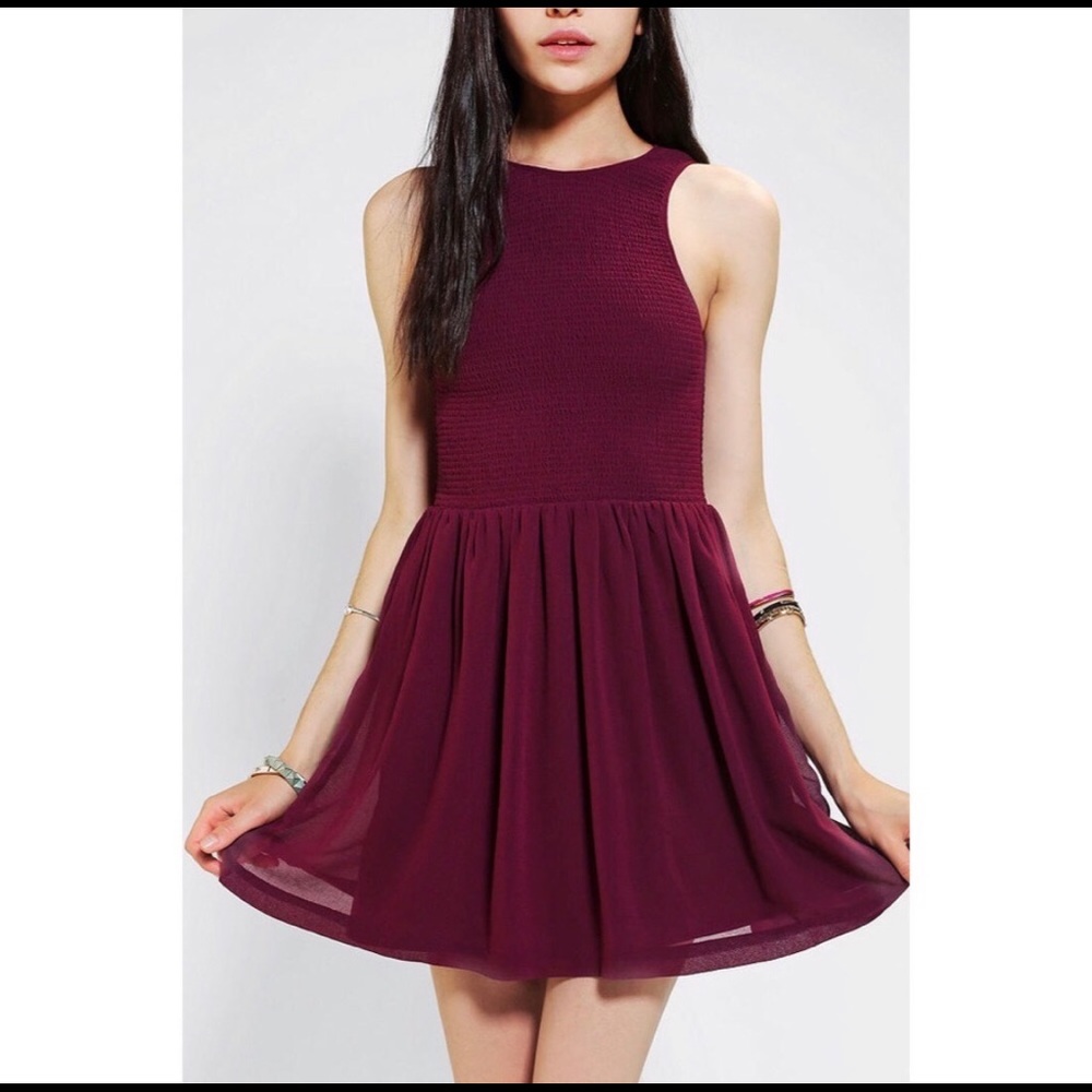 Kimchi Blue Prairie Dress Smocked Chiffon PurpleXS